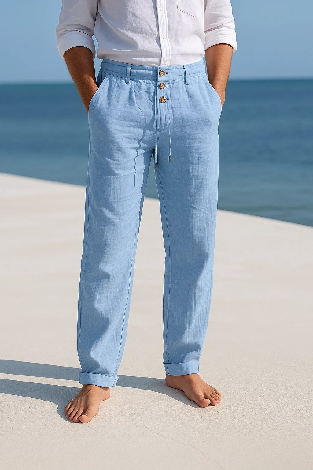 Men's Linen Trousers Straight Fit Breathable Summer Pants