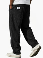 Heren Ribbroek met Elastische Tailleband en Steekzakken Zwart
