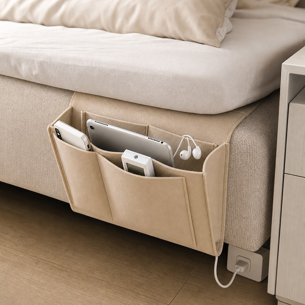 Under-Mattress Bedside Caddy - Hanging Felt Storage Organizer