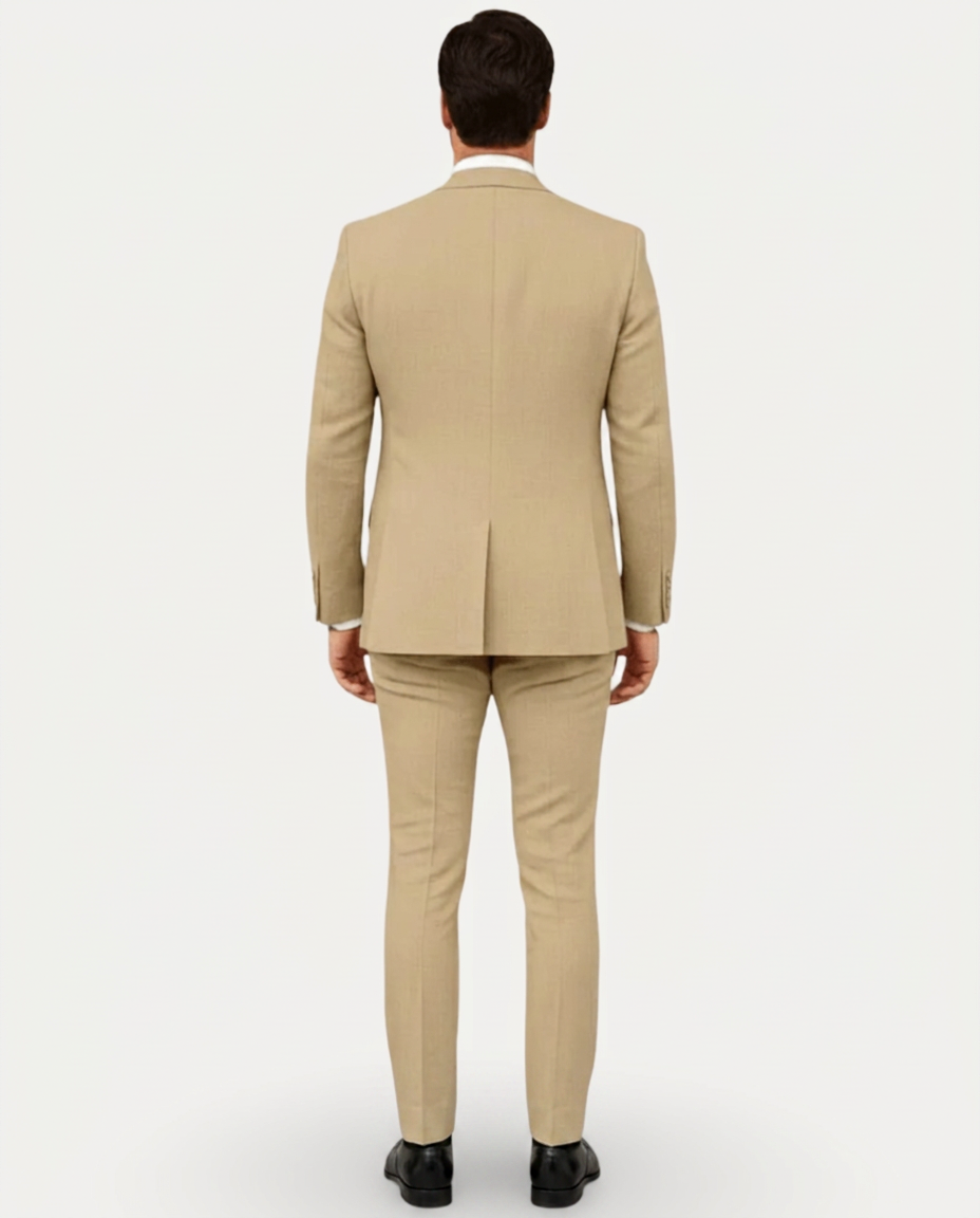 Men's Slim Fit Linen Suit, Single-Breasted Two-Button Jacket & Trousers