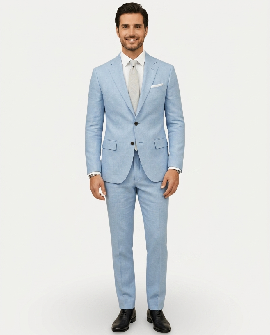 Men's Slim Fit Linen Suit, Single-Breasted Two-Button Jacket & Trousers