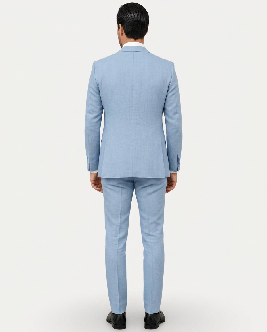 Men's Slim Fit Linen Suit, Single-Breasted Two-Button Jacket & Trousers