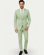 Men's Slim Fit Linen Suit, Single-Breasted Two-Button Jacket & Trousers