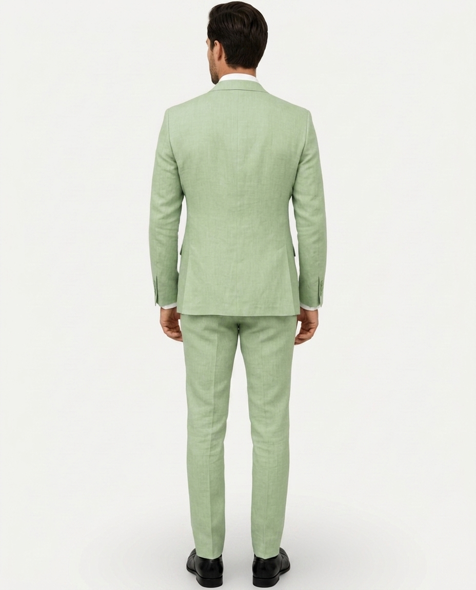 Men's Slim Fit Linen Suit, Single-Breasted Two-Button Jacket & Trousers