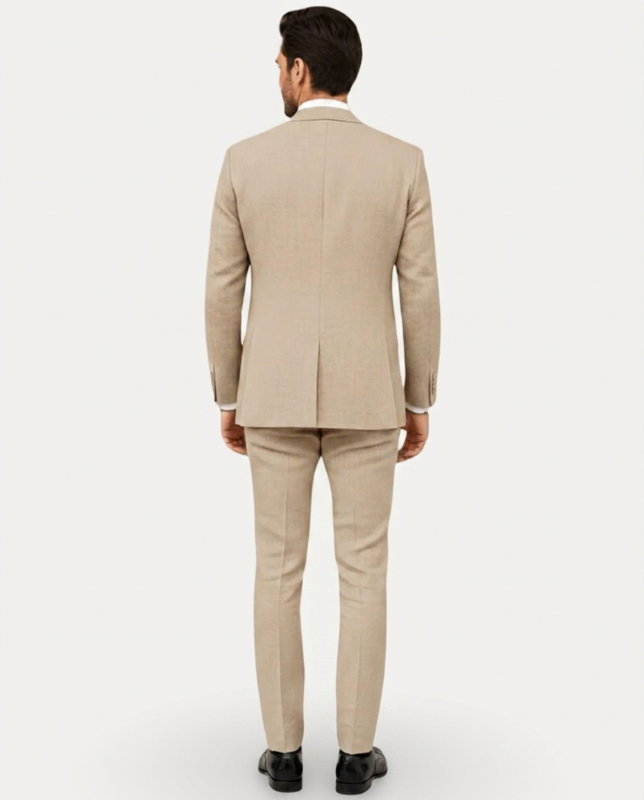 Men's Slim Fit Linen Suit, Single-Breasted Two-Button Jacket & Trousers
