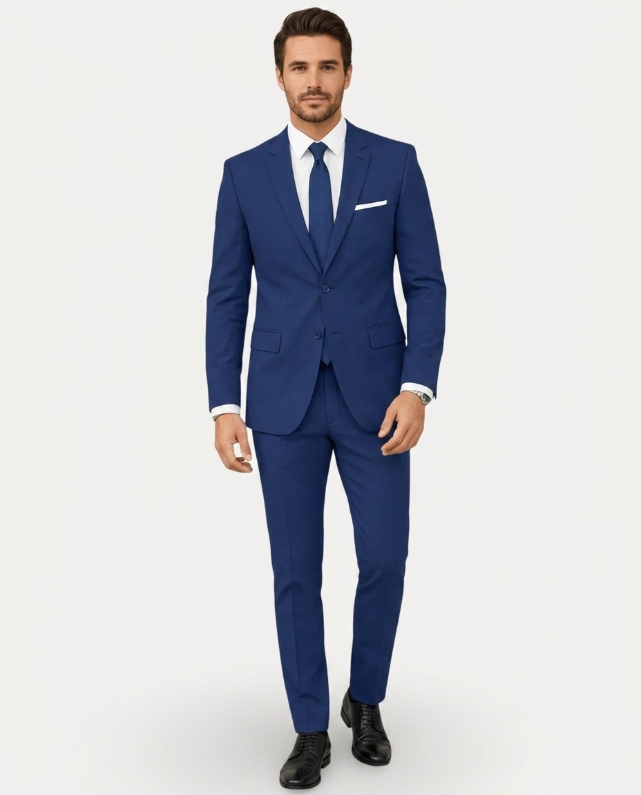 Men's Slim Fit Linen Suit, Single-Breasted Two-Button Jacket & Trousers