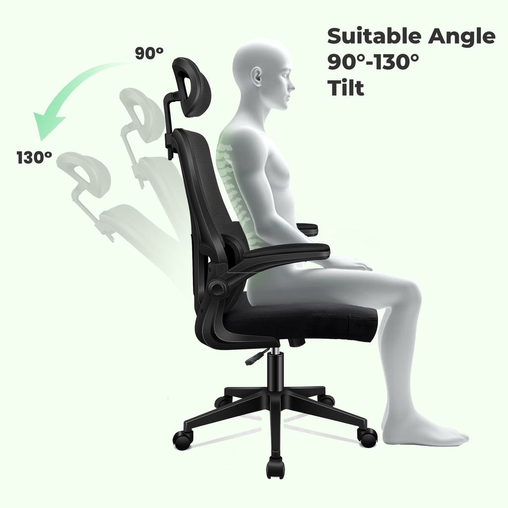high-back mesh office chair with footrest and headrest in black