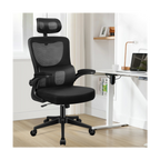 high-back mesh office chair with footrest and headrest in black