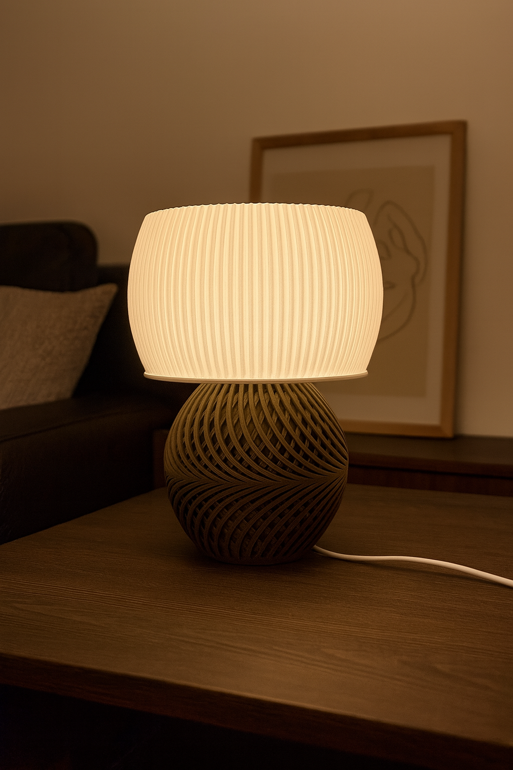 Design Table Lamp "Drift" with Modern Ribbed Shade and Stylish Geometric Base – Unique Warm Lighting