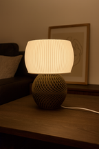 Design Table Lamp "Drift" with Modern Ribbed Shade and Stylish Geometric Base – Unique Warm Lighting