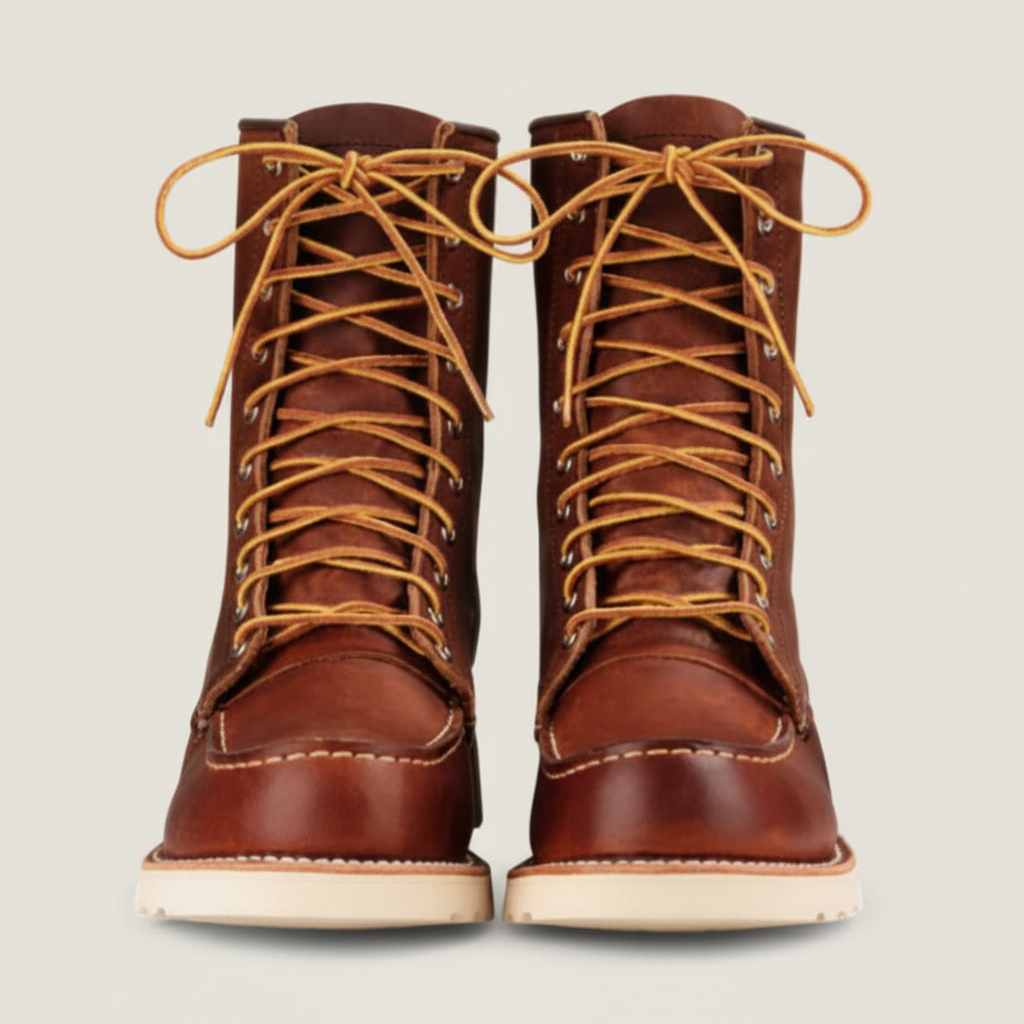 Men's Tobacco Plain-Toe Wedge Boots - 8-Inch Ankle Height