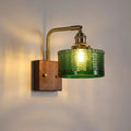 Elegant Green Wall Lamp with Wooden Base & Glass Shade