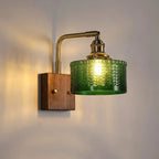 Elegant Green Wall Lamp with Wooden Base & Glass Shade