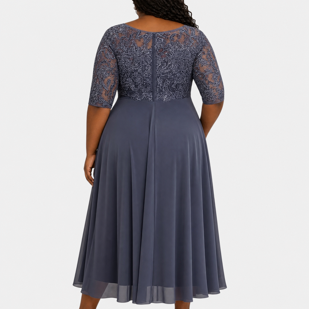 Women's Lace Wedding Guest Dress with Layered Chiffon Skirt