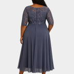 Women's Lace Wedding Guest Dress with Layered Chiffon Skirt