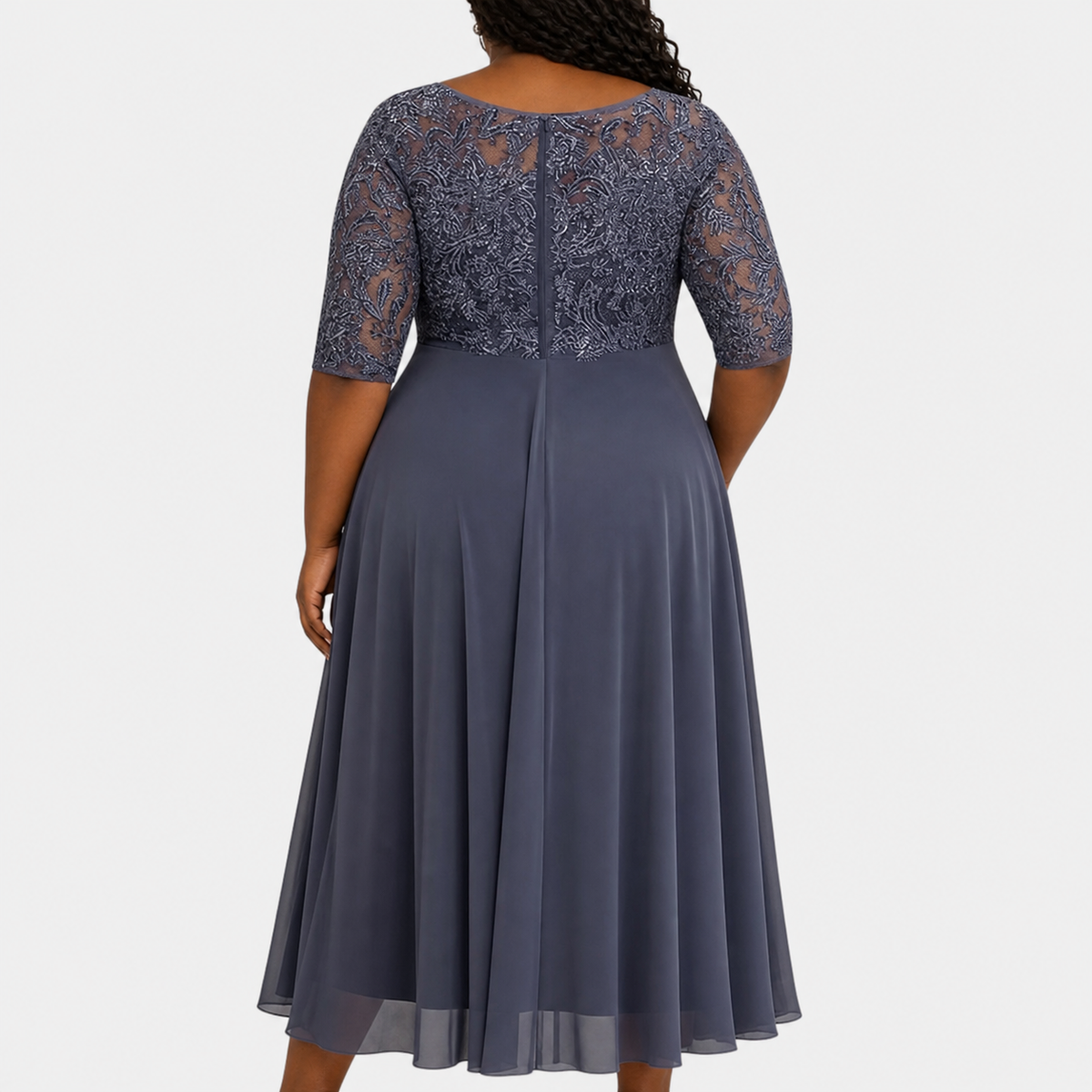 Women's Lace Wedding Guest Dress with Layered Chiffon Skirt