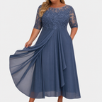Women's Lace Wedding Guest Dress with Layered Chiffon Skirt
