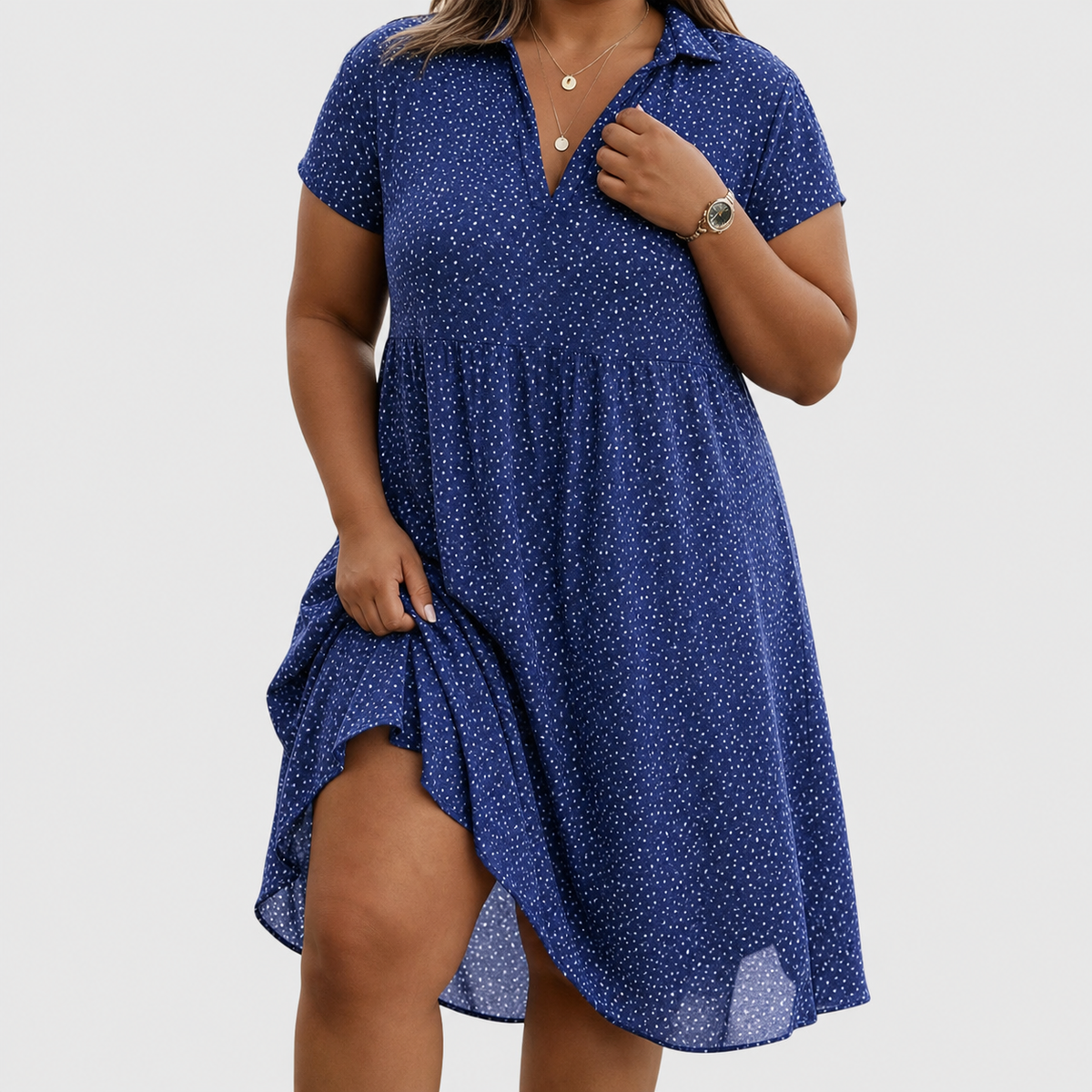 Women's V-Neck Maxi Dress Loose Fit Lightweight Printed Fabric