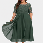 Women's Lace Wedding Guest Dress with Layered Chiffon Skirt