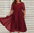 Women's Lace Wedding Guest Dress with Layered Chiffon Skirt