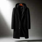 Men's Wool Blend Hooded Overcoat with Full-Zip Closure