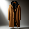 Men's Wool Blend Hooded Overcoat with Full-Zip Closure