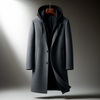 Men's Wool Blend Hooded Overcoat with Full-Zip Closure