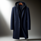 Men's Wool Blend Hooded Overcoat with Full-Zip Closure