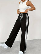 Women's High-Waisted Side-Stripe Joggers - Casual Sweatpants