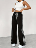 Women's High-Waisted Side-Stripe Joggers - Casual Sweatpants