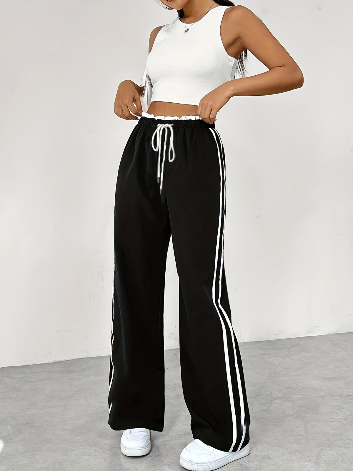 Women's High-Waisted Side-Stripe Joggers - Casual Sweatpants
