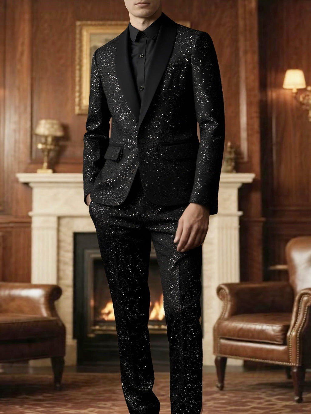 Men's Black Glitter Suit - Blazer and Trousers Set