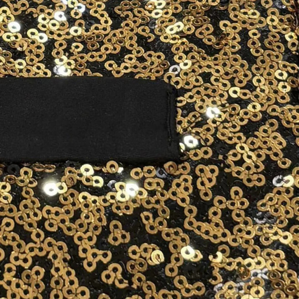 Men's Glitter Waistcoat with Satin Lapel - Gold Formal Vest