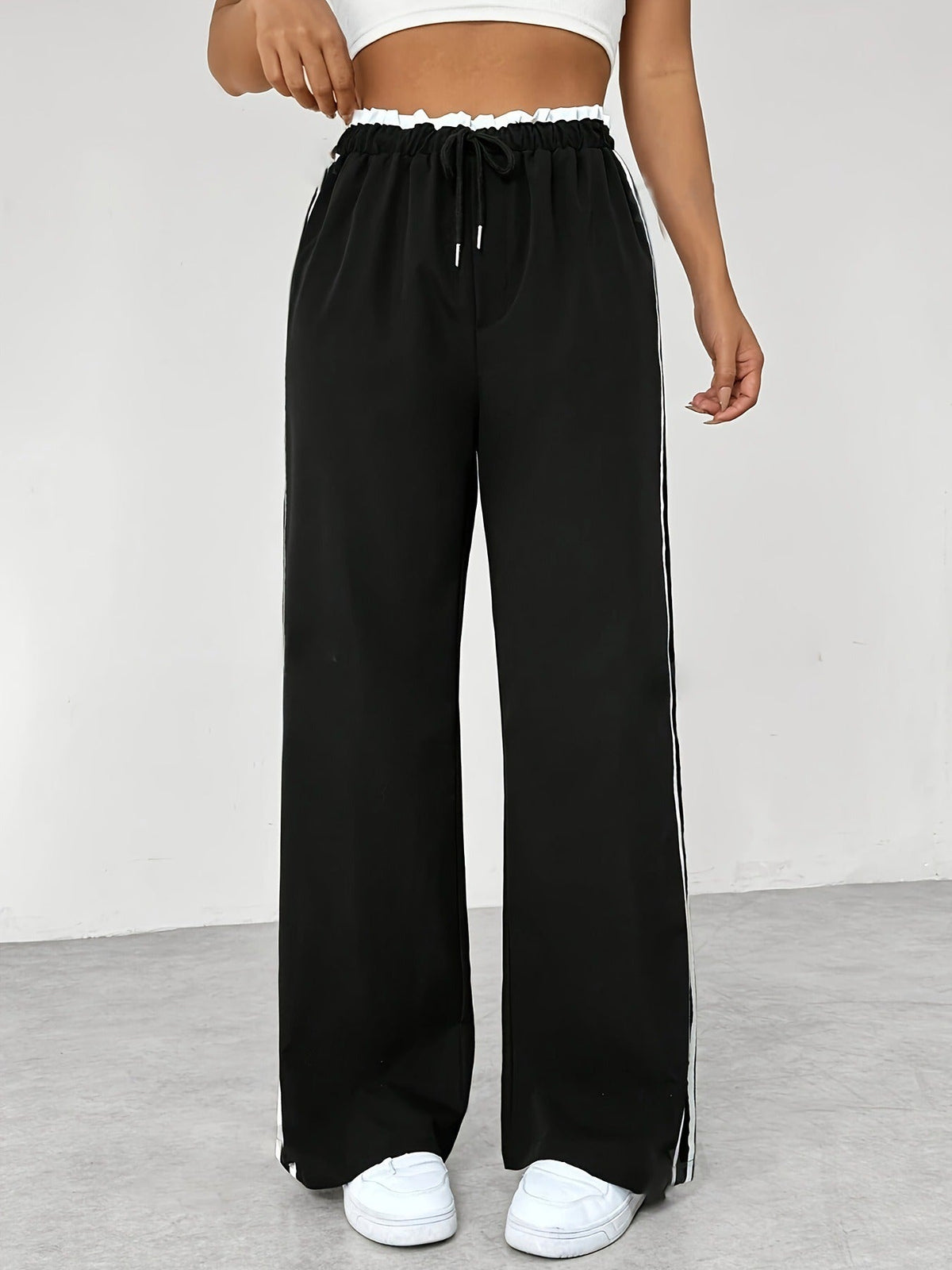 Women's High-Waisted Side-Stripe Joggers - Casual Sweatpants