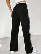 Women's High-Waisted Side-Stripe Joggers - Casual Sweatpants