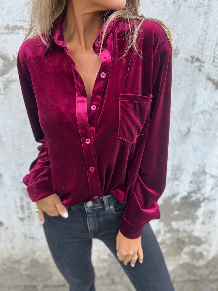 Women's Velvet Blouse - Soft Long Sleeve Shirt