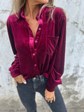 Women's Velvet Blouse - Soft Long Sleeve Shirt