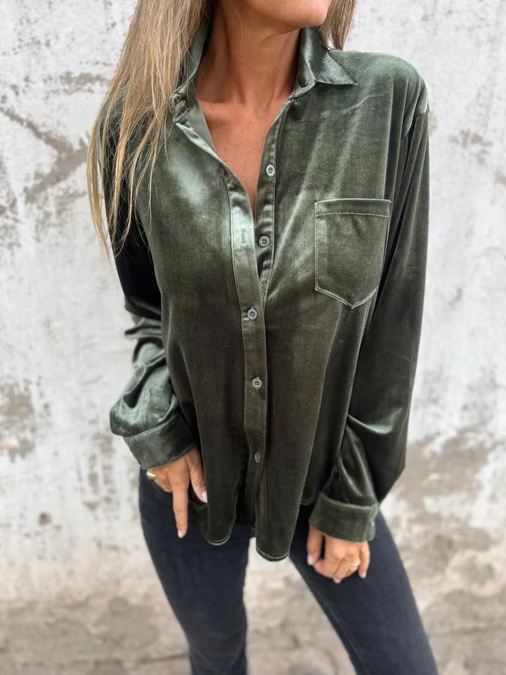 Women's Velvet Blouse - Soft Long Sleeve Shirt