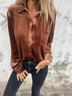 Women's Velvet Blouse - Soft Long Sleeve Shirt