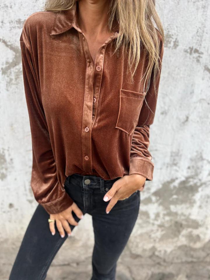Women's Velvet Blouse - Soft Long Sleeve Shirt