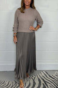 Women's Jumper Dress with Pleated Skirt - Knitted Cotton Blend Midi