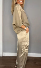 Women's Two-Piece Shirt Set with Pockets