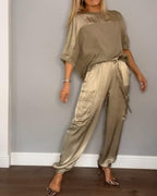 Women's Two-Piece Shirt Set with Pockets