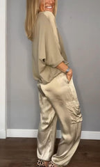 Women's Two-Piece Shirt Set with Pockets