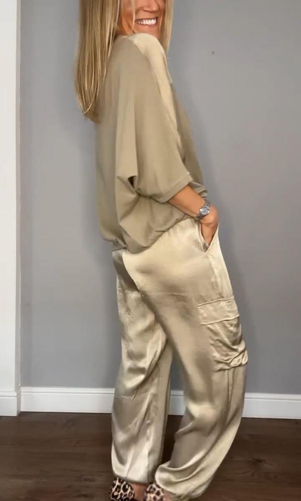 Women's Two-Piece Shirt Set with Pockets