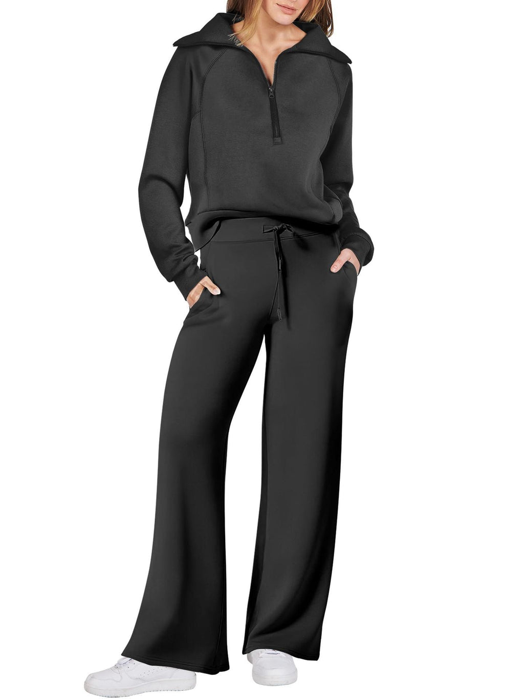 Women's Relaxed Loungewear Set – Half-Zip Top & Pants