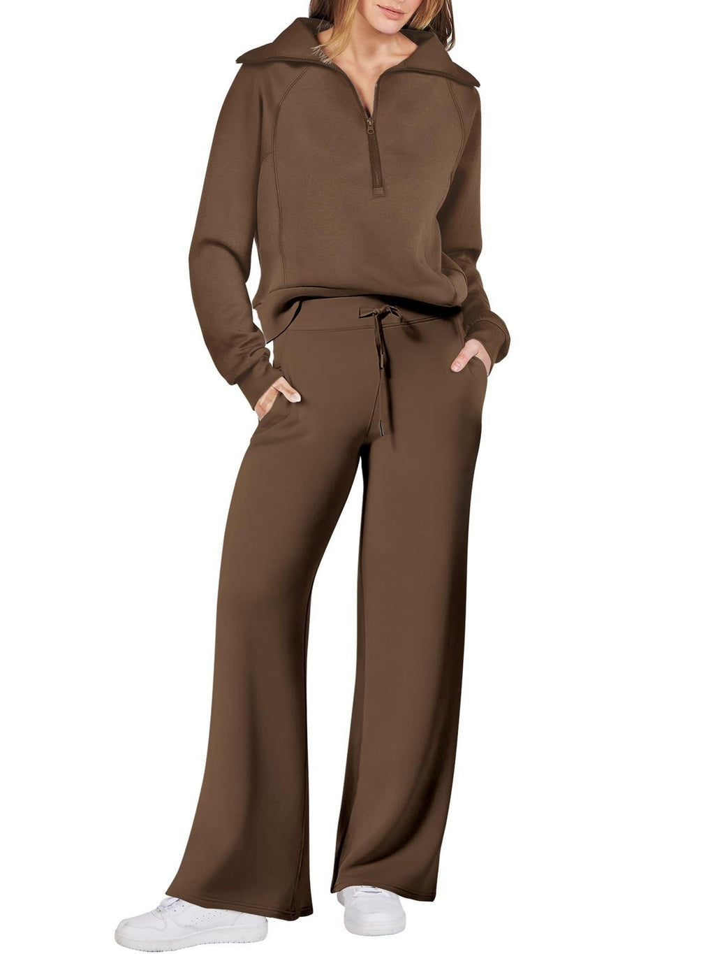 Women's Relaxed Loungewear Set – Half-Zip Top & Pants