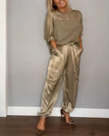 Women's Two-Piece Shirt Set with Pockets