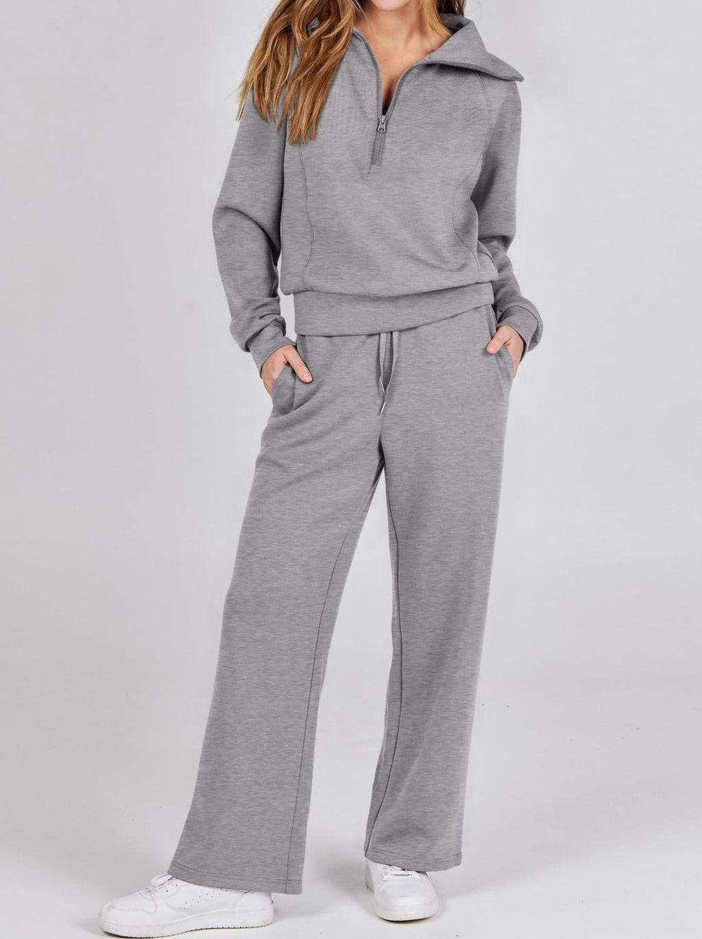 Women's Relaxed Loungewear Set – Half-Zip Top & Pants