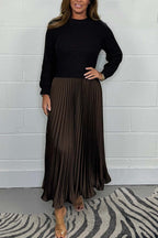 Women's Jumper Dress with Pleated Skirt - Knitted Cotton Blend Midi